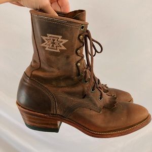 Vintage Leather Brown Abilene Roper Ankle Boots